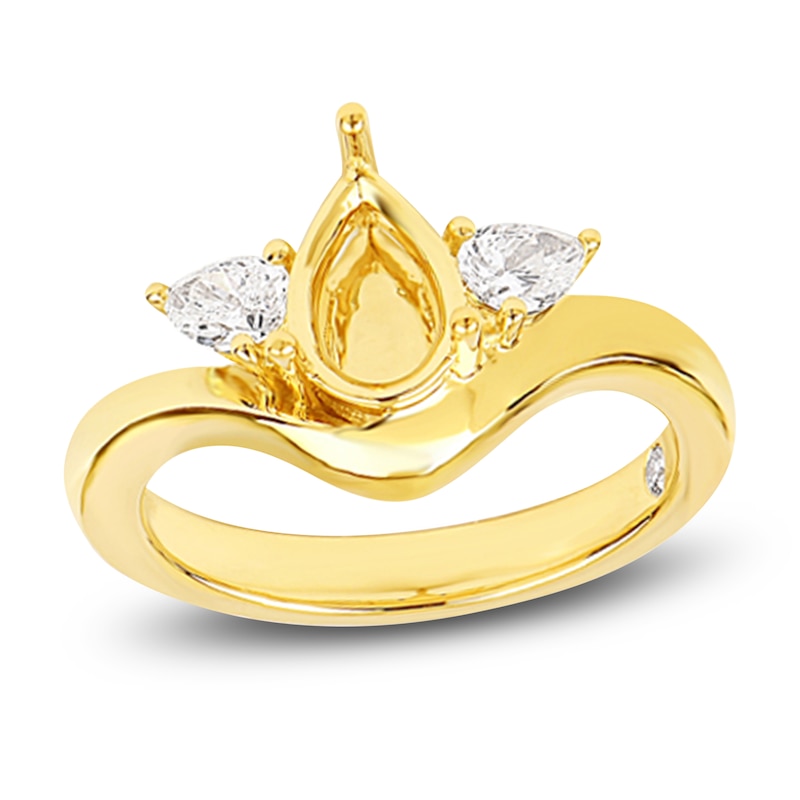 Main Image 1 of Storied Diamond Desert Sands of Eternity Pear-Shaped Three-Stone Engagement Ring Setting 3/8 ct tw 18K Yellow Gold