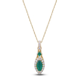Marquise & Square-Cut Natural Emerald & Diamond Drop Necklace 1/4 ct tw 14K Yellow Gold 18"