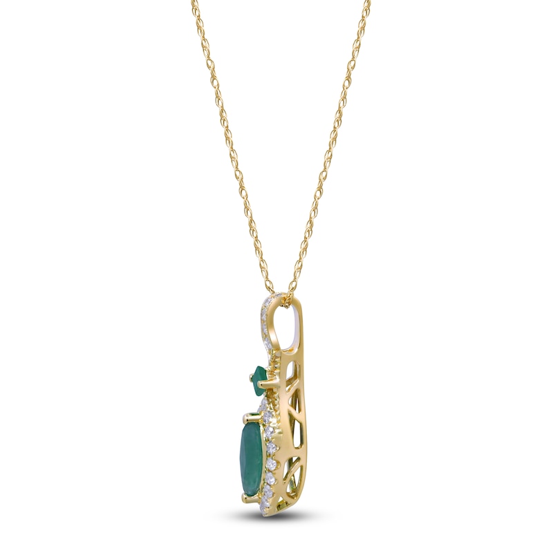Main Image 2 of Marquise & Square-Cut Natural Emerald & Diamond Drop Necklace 1/4 ct tw 14K Yellow Gold 18"