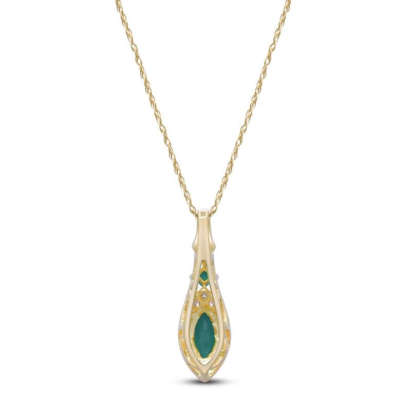 Main Image 3 of Marquise & Square-Cut Natural Emerald & Diamond Drop Necklace 1/4 ct tw 14K Yellow Gold 18"
