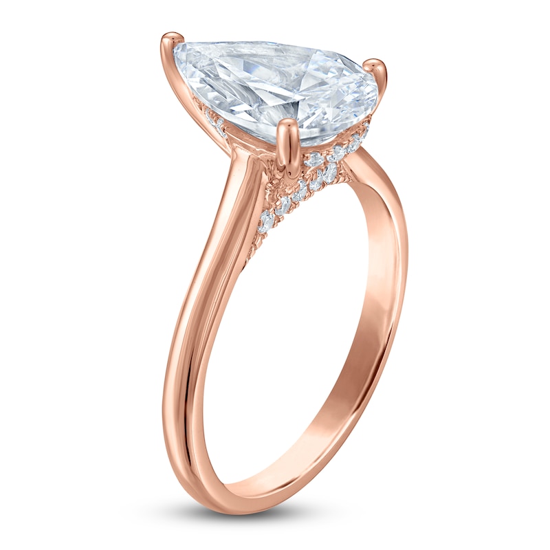 Main Image 2 of Pear-Shaped Lab-Grown Diamond Solitaire Plus Engagement Ring 2-5/8 ct tw 18K Rose Gold (VS2/F)