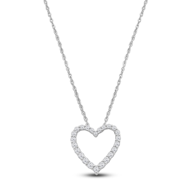 Main Image 1 of Lab-Grown Diamond Heart Outline Necklace 1/4 ct tw 14K White Gold 18"