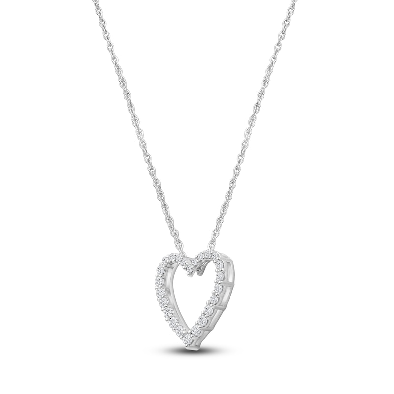 Main Image 2 of Lab-Grown Diamond Heart Outline Necklace 1/4 ct tw 14K White Gold 18"