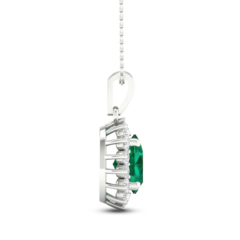 Main Image 3 of Oval-Cut Natural Emerald & Diamond Halo Necklace 1/5 ct tw 14K White Gold 18"