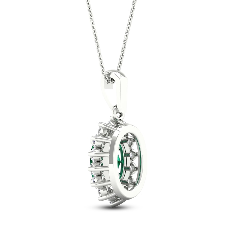 Main Image 4 of Oval-Cut Natural Emerald & Diamond Halo Necklace 1/5 ct tw 14K White Gold 18"
