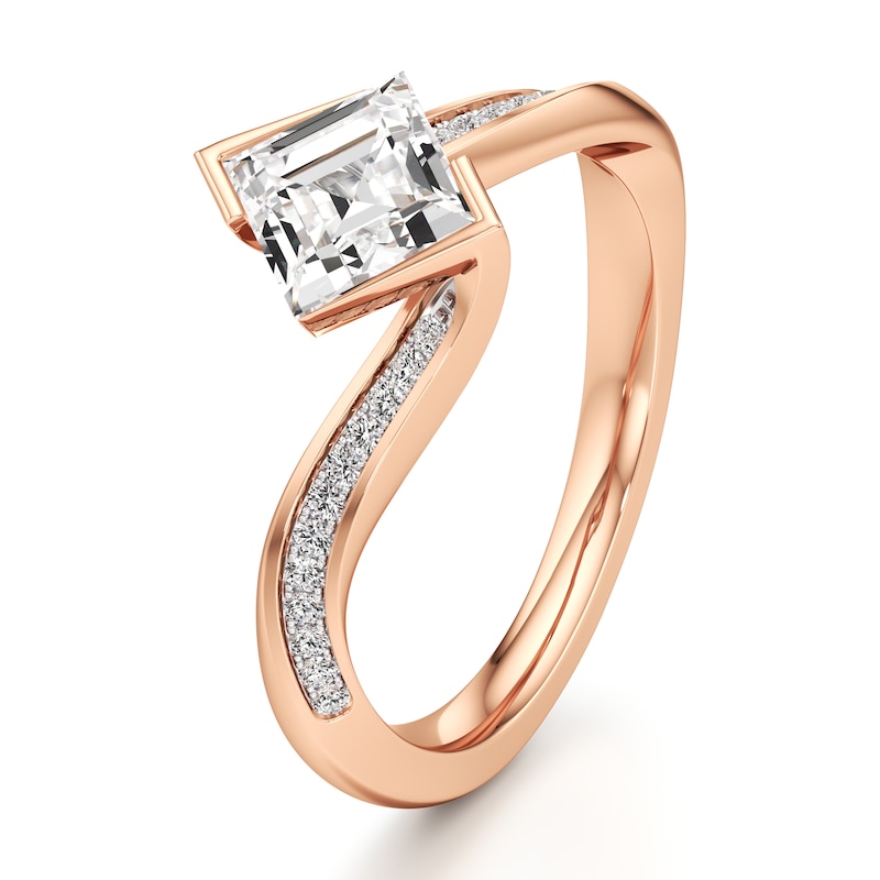 Main Image 4 of J'Lure Carre Step-Cut Lab-Grown Diamond Bypass Engagement Ring 1-1/8 ct tw 18K Rose Gold