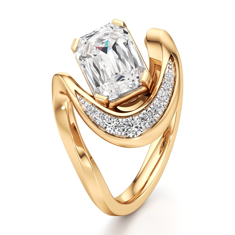 Main Image 4 of J'Lure Imperial-Emerald Step-Cut Lab-Grown Diamond Engagement Ring 2 ct tw 18K Yellow Gold