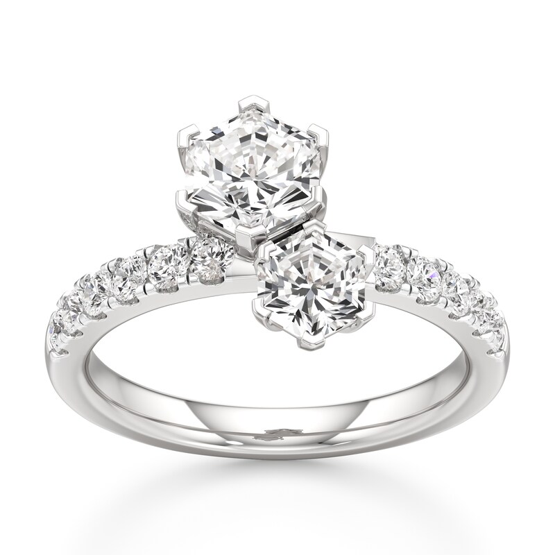 Main Image 1 of J'Lure Hexagon Brilliant-Cut Two-Stone Lab-Grown Diamond Engagement Ring 1-7/8 ct tw 18K White Gold