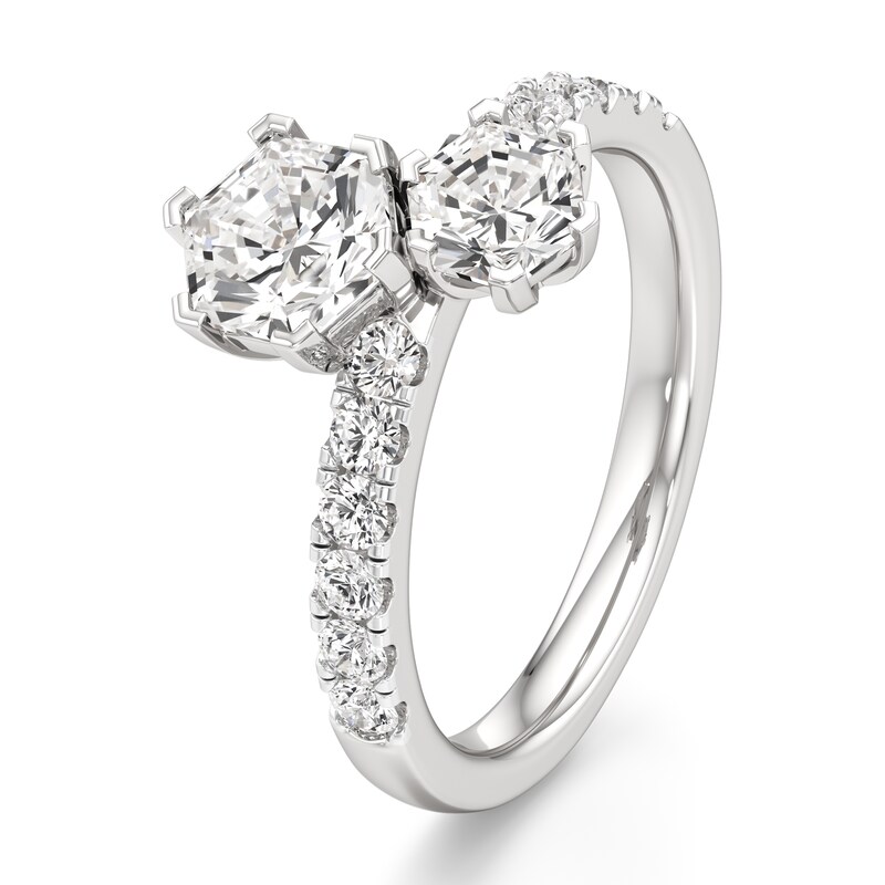 Main Image 4 of J'Lure Hexagon Brilliant-Cut Two-Stone Lab-Grown Diamond Engagement Ring 1-7/8 ct tw 18K White Gold