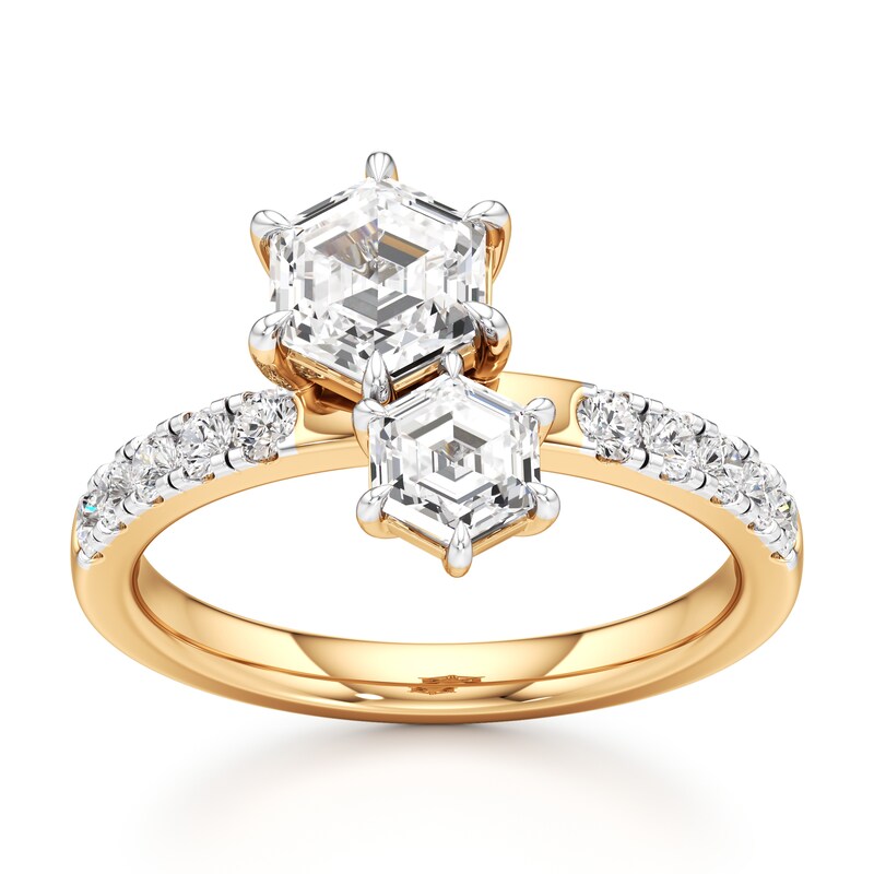 Main Image 1 of J'Lure Hexagon Step-Cut Two-Stone Lab-Grown Diamond Engagement Ring 1-3/4 ct tw 18K Yellow Gold