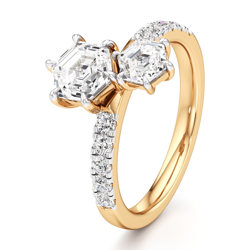 Main Image 4 of J'Lure Hexagon Step-Cut Two-Stone Lab-Grown Diamond Engagement Ring 1-3/4 ct tw 18K Yellow Gold