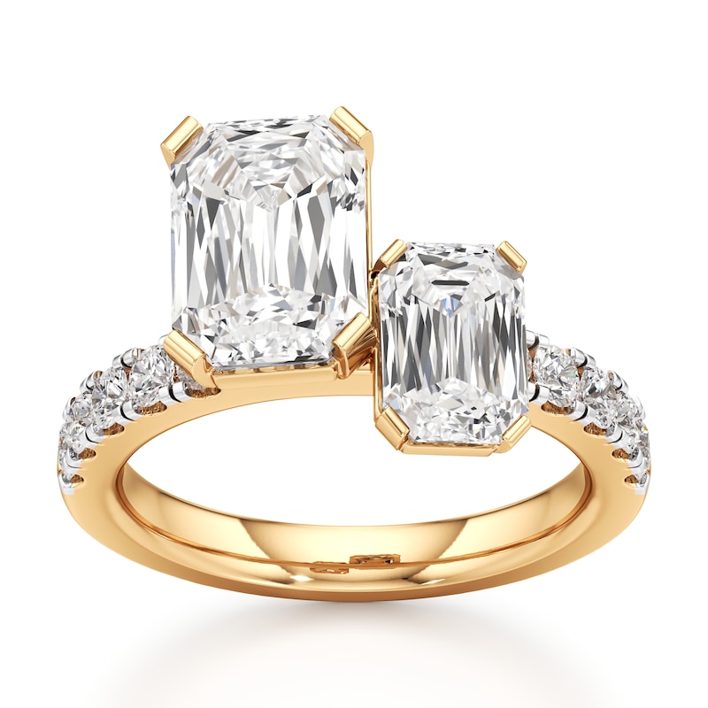 Main Image 1 of J'Lure Imperial-Emerald Step-Cut Two-Stone Lab-Grown Diamond Engagement Ring 4-5/8 ct tw 18K Yellow Gold
