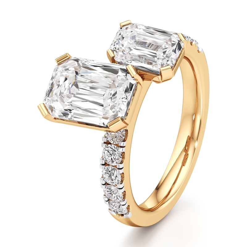 Main Image 4 of J'Lure Imperial-Emerald Step-Cut Two-Stone Lab-Grown Diamond Engagement Ring 4-5/8 ct tw 18K Yellow Gold