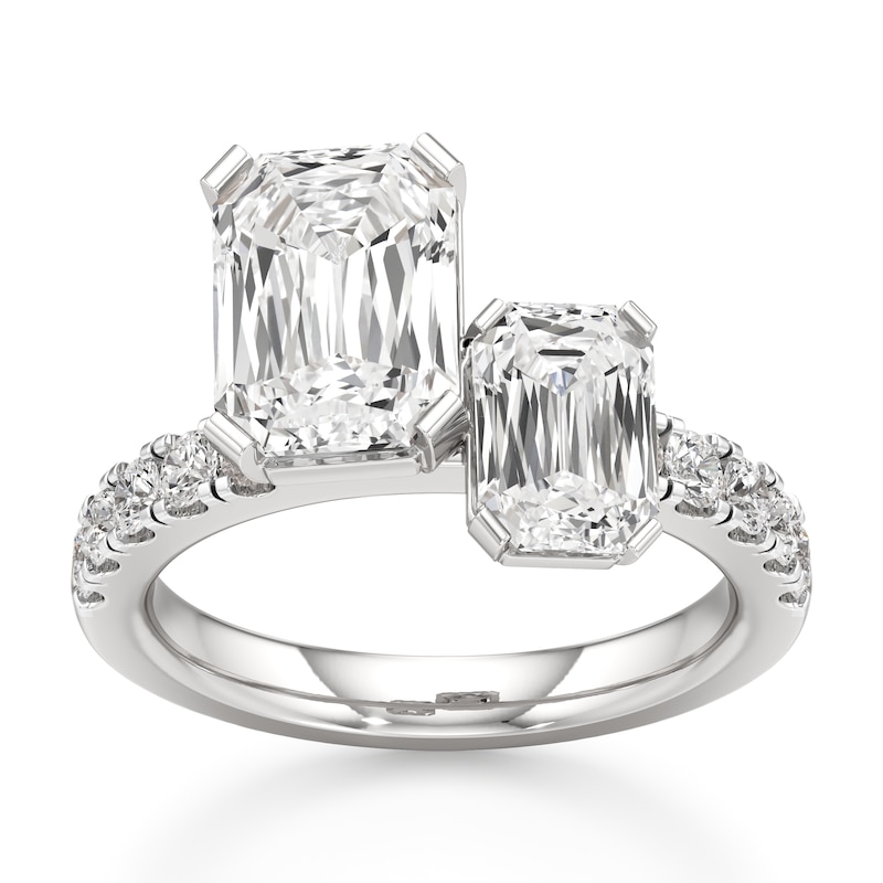 Main Image 1 of J'Lure Imperial-Emerald Step-Cut Two-Stone Lab-Grown Diamond Engagement Ring 4-5/8 ct tw 18K White Gold