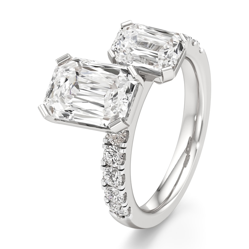 Main Image 4 of J'Lure Imperial-Emerald Step-Cut Two-Stone Lab-Grown Diamond Engagement Ring 4-5/8 ct tw 18K White Gold
