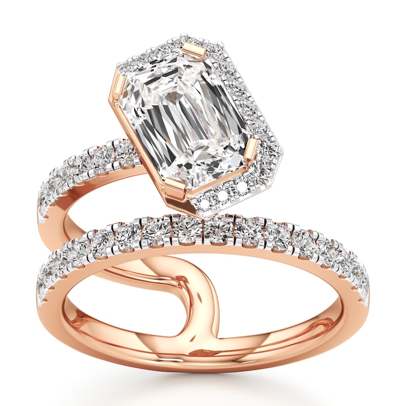 Main Image 1 of J'Lure Imperial-Emerald Step-Cut Lab-Grown Diamond Spiral Engagement Ring 2-5/8 ct tw 18K Rose Gold