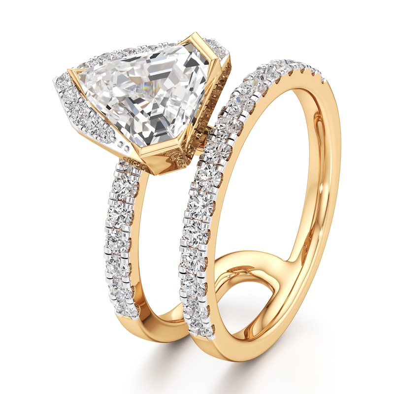 Main Image 4 of J'Lure Shield Step-Cut Lab-Created Diamond Spiral Engagement Ring 2-5/8 ct tw 18K Yellow Gold