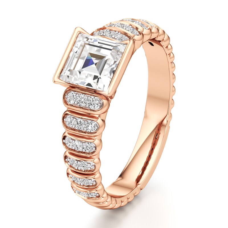 Main Image 4 of J'Lure Carre Step-Cut Lab-Grown Diamond Engagement Ring 1-1/6 ct tw 18K Rose Gold