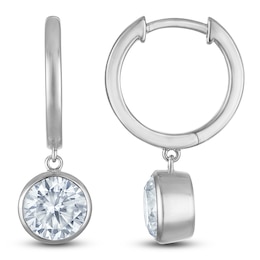 Round-Cut Lab-Grown Diamond Solitaire Dangle Hoop Earrings 2 ct tw 14K White Gold (SI2/F)