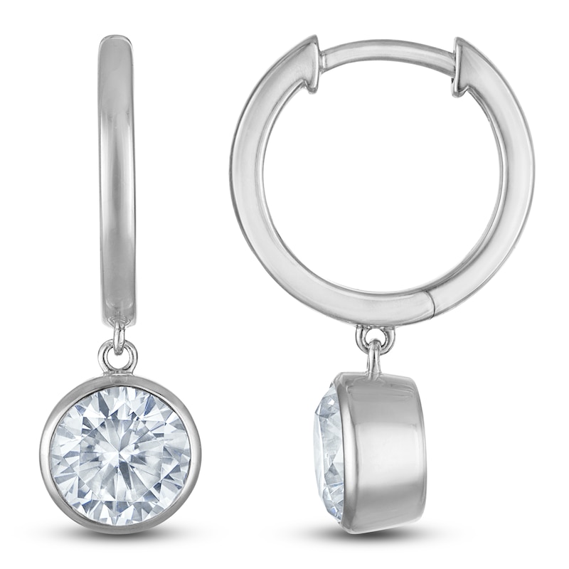 Main Image 1 of Round-Cut Lab-Grown Diamond Solitaire Dangle Hoop Earrings 2 ct tw 14K White Gold (SI2/F)