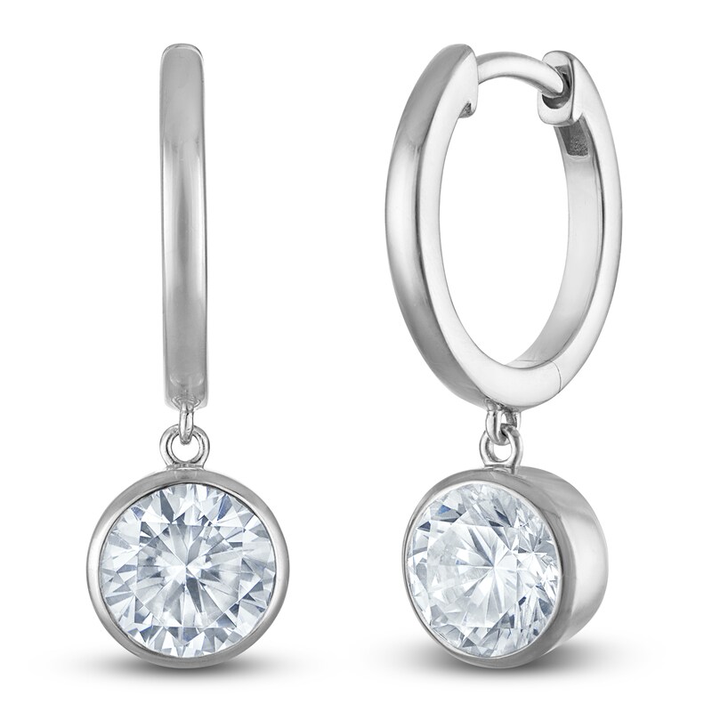 Main Image 2 of Round-Cut Lab-Grown Diamond Solitaire Dangle Hoop Earrings 2 ct tw 14K White Gold (SI2/F)