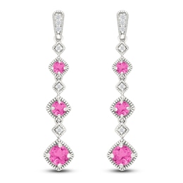 Pink Lab-Created Sapphire & Diamond Drop Earrings 1/20 ct tw Sterling Silver