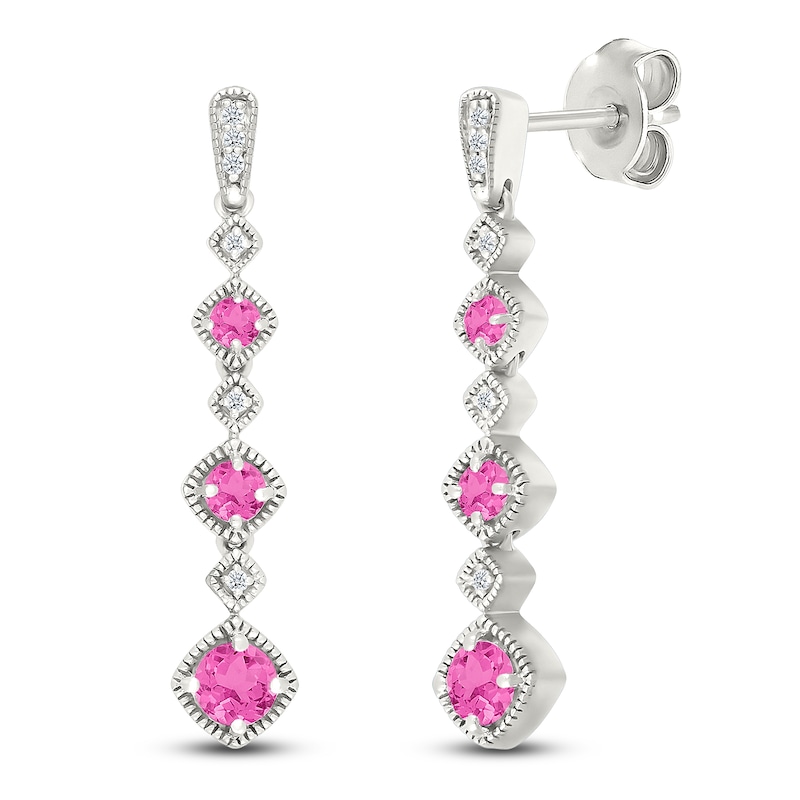 Main Image 2 of Pink Lab-Created Sapphire & Diamond Drop Earrings 1/20 ct tw Sterling Silver