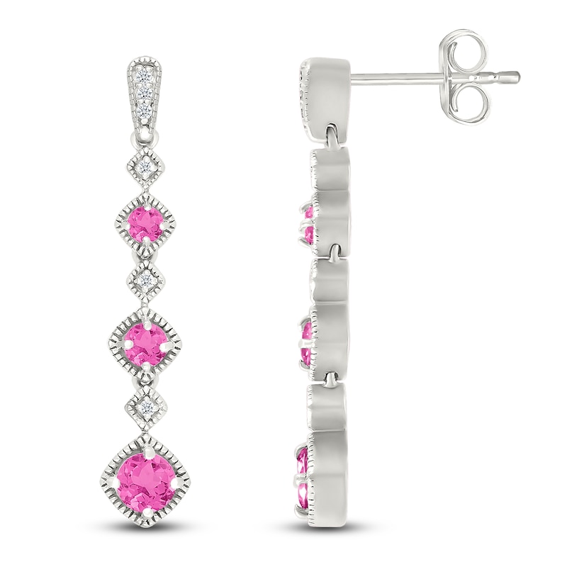 Main Image 3 of Pink Lab-Created Sapphire & Diamond Drop Earrings 1/20 ct tw Sterling Silver