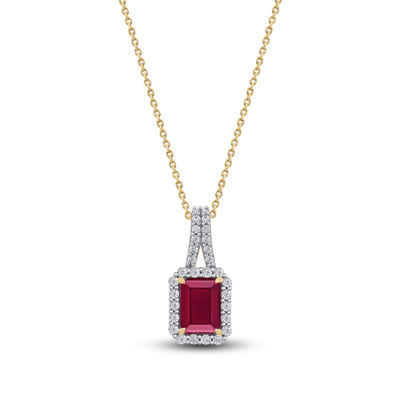 Main Image 1 of Rectangle-Cut Natural Ruby Pendant Necklace 1/4 ct tw 14K Yellow Gold