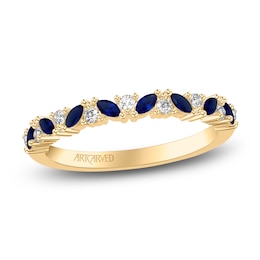 ArtCarved Marquise-Cut Natural Blue Sapphire & Diamond Anniversary Ring 1/6 ct tw 14K Yellow Gold