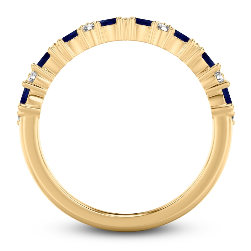Main Image 3 of ArtCarved Marquise-Cut Natural Blue Sapphire & Diamond Anniversary Ring 1/6 ct tw 14K Yellow Gold