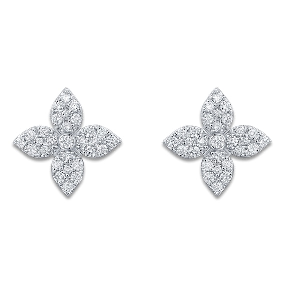 Multi-Diamond Pavé Flower Stud Earrings 3/8 ct tw 10K White Gold