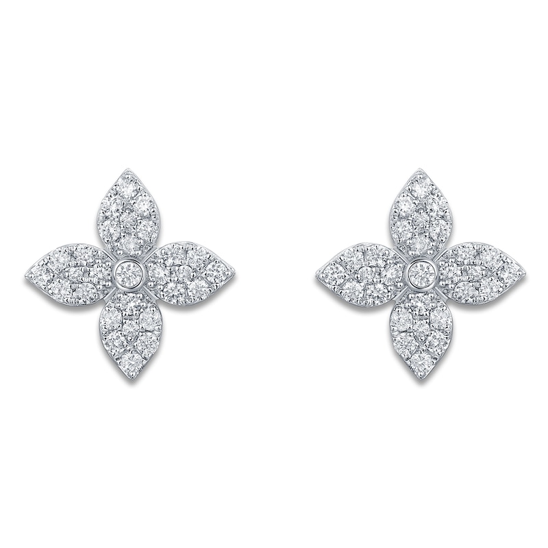 Multi-Diamond Pavé Flower Stud Earrings 3/8 ct tw 10K White Gold