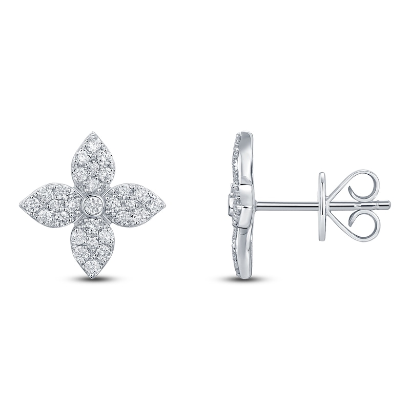 Main Image 2 of Multi-Diamond Pavé Flower Stud Earrings 3/8 ct tw 10K White Gold