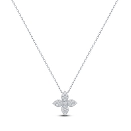 Multi-Diamond Pavé Flower Necklace 3/8 ct tw 10K White Gold 18"