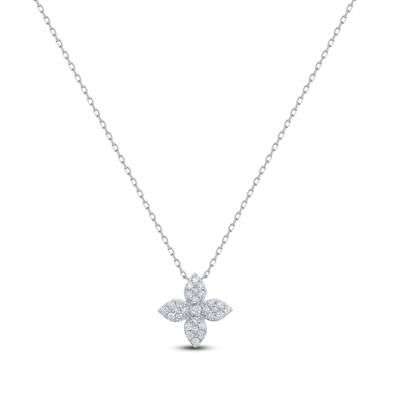 Main Image 1 of Multi-Diamond Pavé Flower Necklace 3/8 ct tw 10K White Gold 18"
