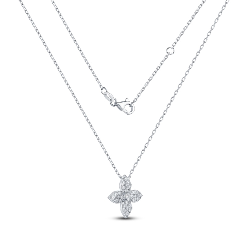 Main Image 2 of Multi-Diamond Pavé Flower Necklace 3/8 ct tw 10K White Gold 18"