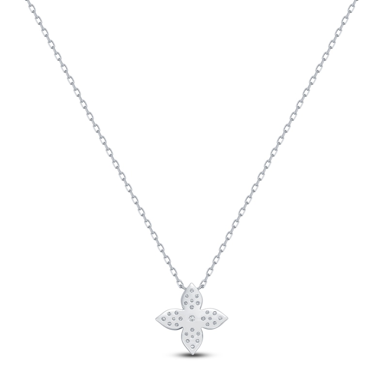 Main Image 3 of Multi-Diamond Pavé Flower Necklace 3/8 ct tw 10K White Gold 18"