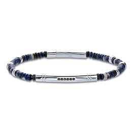 Men's Natural Black Spinel & Labradorite Bead Bracelet Stainless Steel 8.25"
