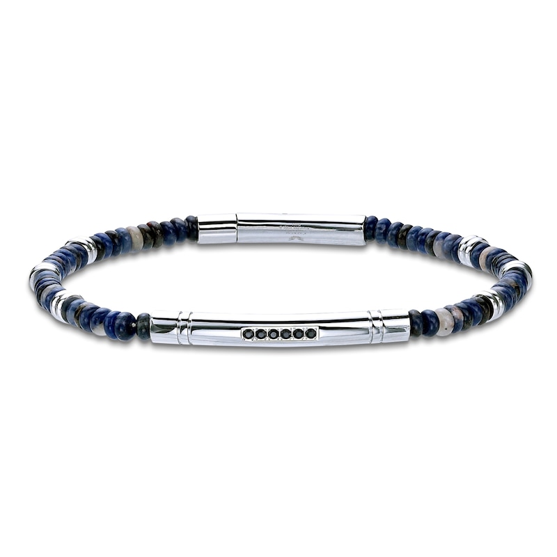 Main Image 1 of Men's Natural Black Spinel & Labradorite Bead Bracelet Stainless Steel 8.25"