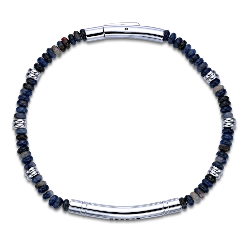Main Image 2 of Men's Natural Black Spinel & Labradorite Bead Bracelet Stainless Steel 8.25"