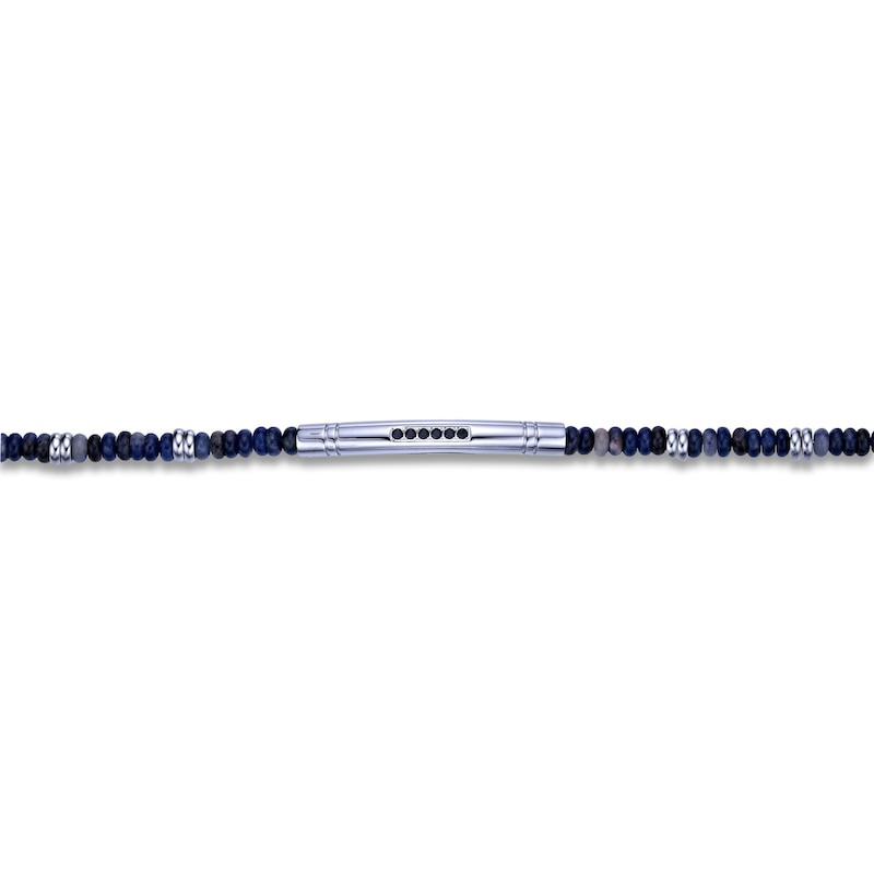 Main Image 3 of Men's Natural Black Spinel & Labradorite Bead Bracelet Stainless Steel 8.25"