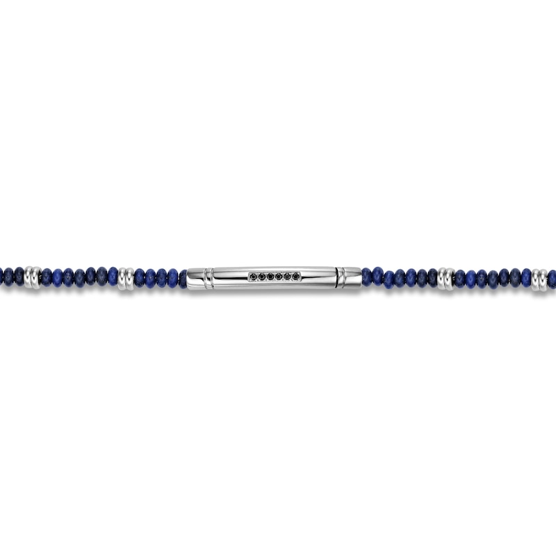 Main Image 2 of Men's Natural Lapis Lazuli Bead & Black Spinel Curved Bar Bracelet Stainless Steel 8.25"