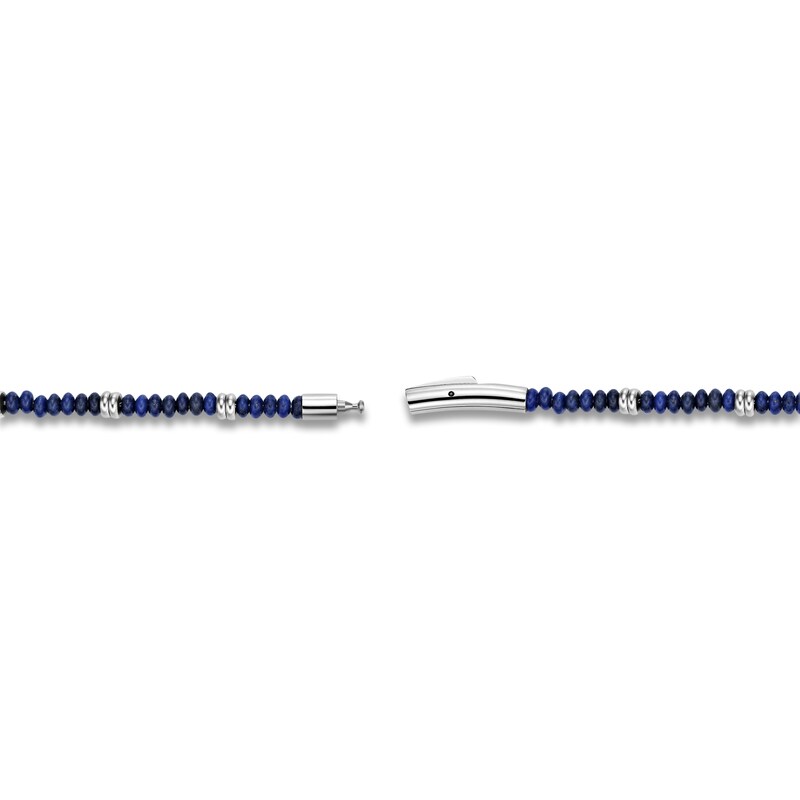 Main Image 3 of Men's Natural Lapis Lazuli Bead & Black Spinel Curved Bar Bracelet Stainless Steel 8.25"