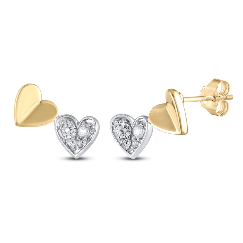 Main Image 2 of Multi-Diamond Double Heart Stud Earrings 1/6 ct tw 10K Yellow Gold & Sterling Silver