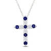 Thumbnail Image 1 of Blue Lab-Created Sapphire & White Lab-Created Sapphire Cross Necklace Sterling Silver 18"
