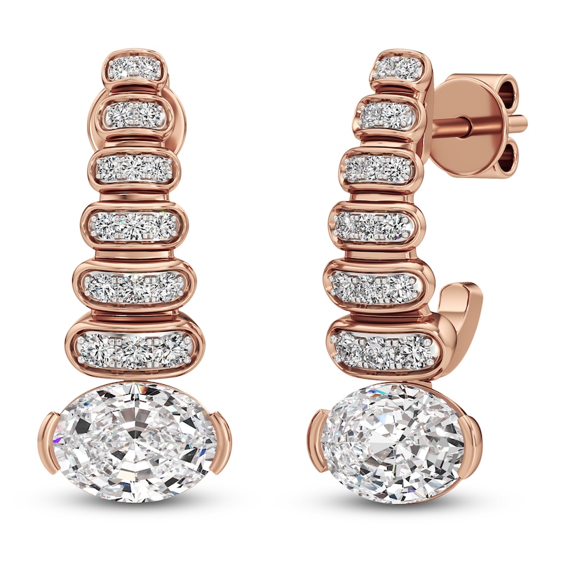 Main Image 1 of J'Lure Oval Step-Cut Lab-Grown Diamond J-Hoop Earrings 2-1/5 ct tw 14K Rose Gold