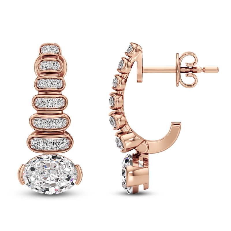 Main Image 2 of J'Lure Oval Step-Cut Lab-Grown Diamond J-Hoop Earrings 2-1/5 ct tw 14K Rose Gold