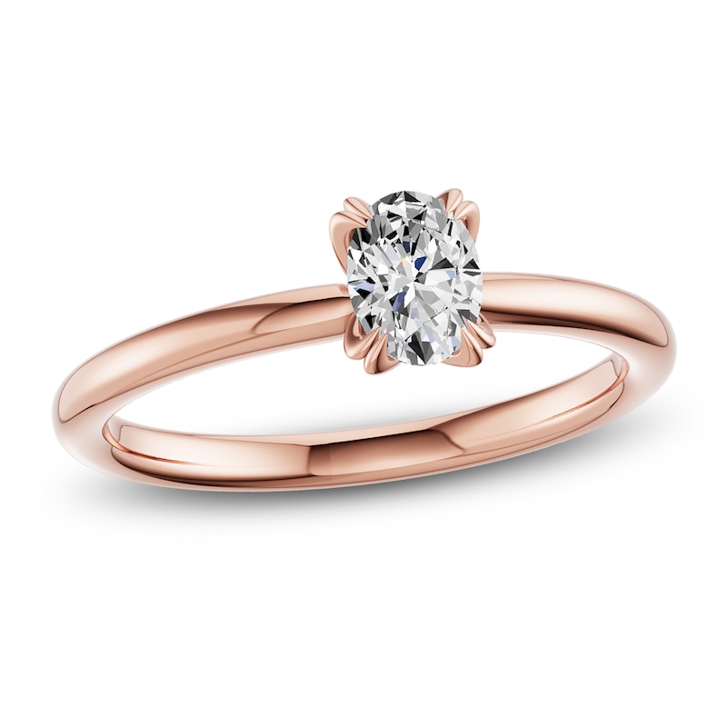 Main Image 1 of Certified Oval-Cut Diamond Solitaire Engagement Ring 1/2 ct tw 18K Rose Gold (SI2/G)
