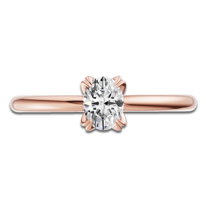 Main Image 3 of Certified Oval-Cut Diamond Solitaire Engagement Ring 1/2 ct tw 18K Rose Gold (SI2/G)